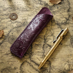 Pen Case Handmade Leather Floral Embossed Holds Multiple Pens