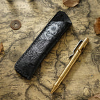 Pen Case Handmade Leather Floral Embossed Holds Multiple Pens