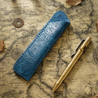 Pen Case Handmade Leather Floral Embossed Holds Multiple Pens