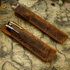 Pen Case Handmade Leather Floral Embossed Holds Multiple Pens
