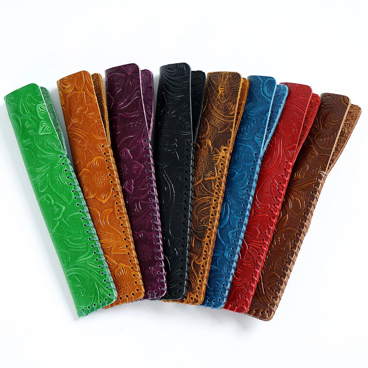 Pen Case Handmade Leather Floral Embossed Holds Multiple Pens