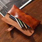 Pencil Case Genuine Leather Strap Closure