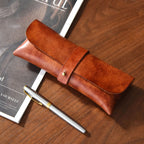 Pencil Case Genuine Leather Strap Closure