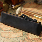 Pencil Case Genuine Leather Zipper Closure Slim Profile