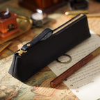 Pencil Case Genuine Leather Zipper Closure Slim Profile
