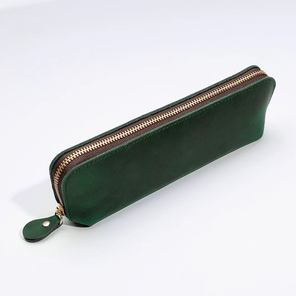 Pencil Case Leather Spacious Interior Zipper Closure