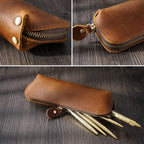 Pencil Case Leather Spacious Interior Zipper Closure