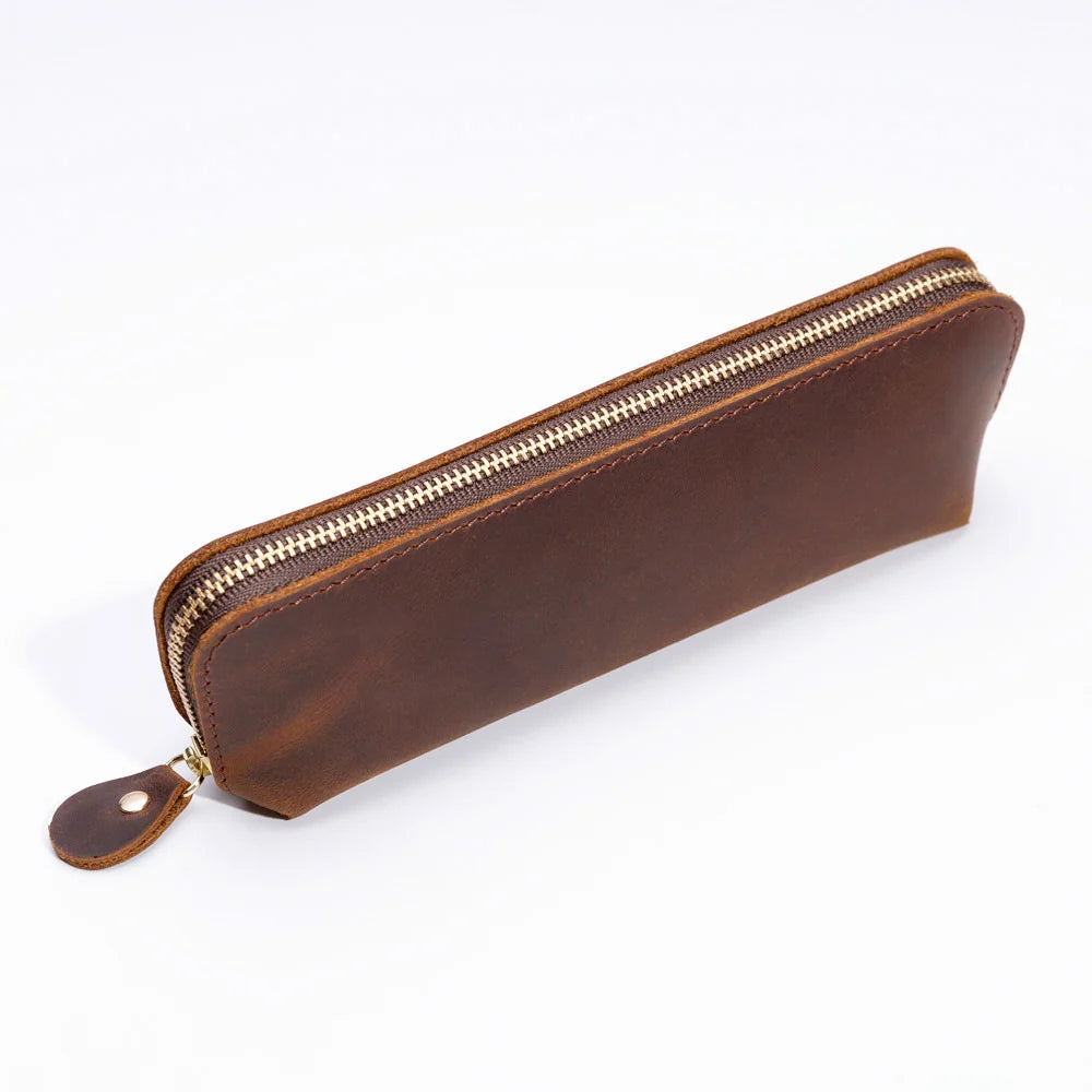Pencil Case Leather Spacious Interior Zipper Closure