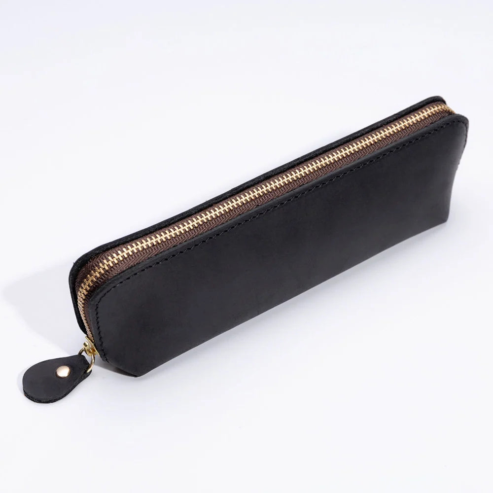 Pencil Case Leather Spacious Interior Zipper Closure