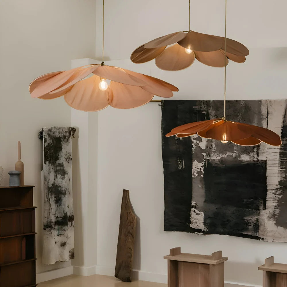 Pendant Light Flower-Shaped Fabric Shade Adjustable Cable