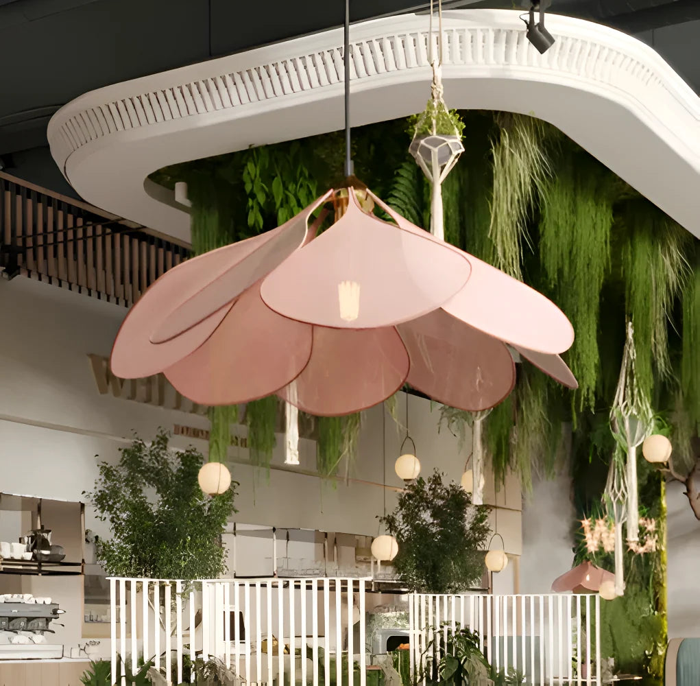 Pendant Light Flower-Shaped Fabric Shade Adjustable Cable