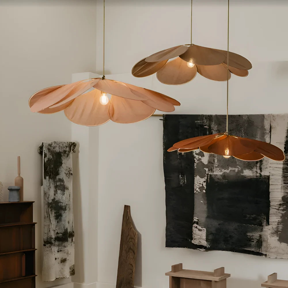 Pendant Light Flower-Shaped Fabric Shade Adjustable Cable