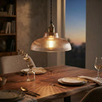 Pendant Light Ribbed Glass Exposed Bulb & Adjustable Cord