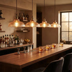 Pendant Light Ribbed Glass Exposed Bulb & Adjustable Cord