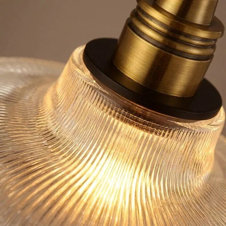 Pendant Light Ribbed Glass Exposed Bulb & Adjustable Cord