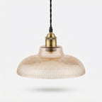 Pendant Light Ribbed Glass Exposed Bulb & Adjustable Cord
