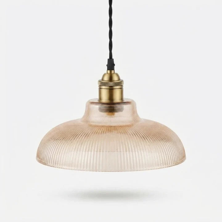 Pendant Light Ribbed Glass Exposed Bulb & Adjustable Cord