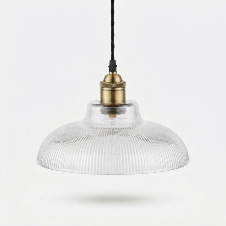 Pendant Light Ribbed Glass Exposed Bulb & Adjustable Cord