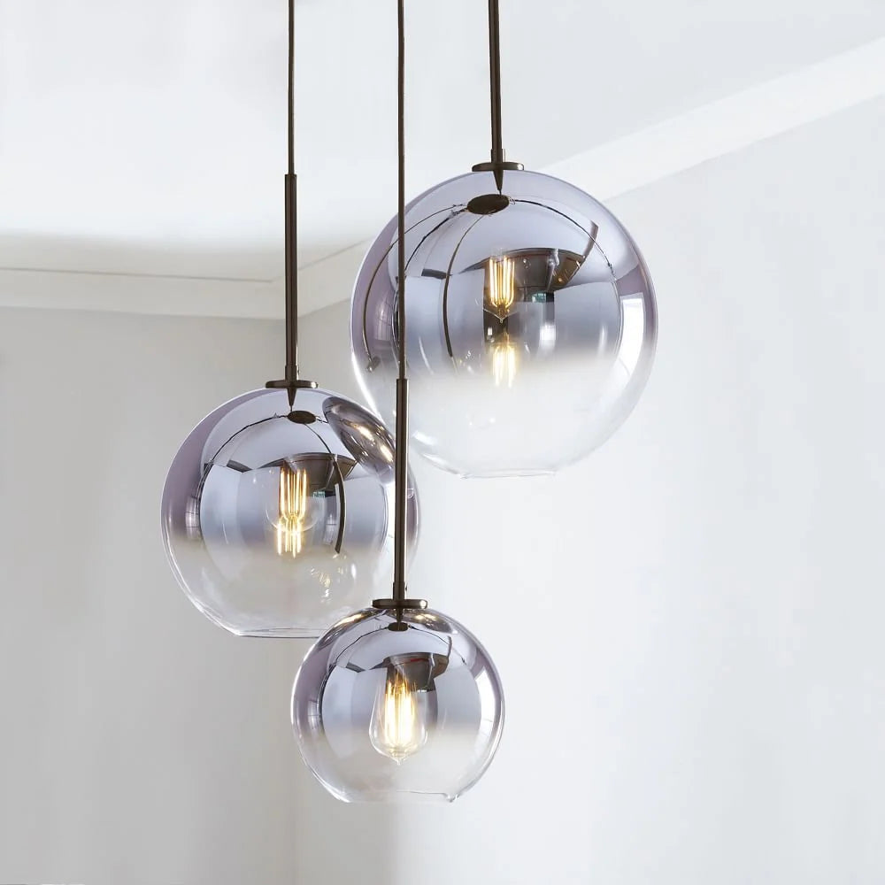 Pendant Light Three Glass Globes Adjustable Height