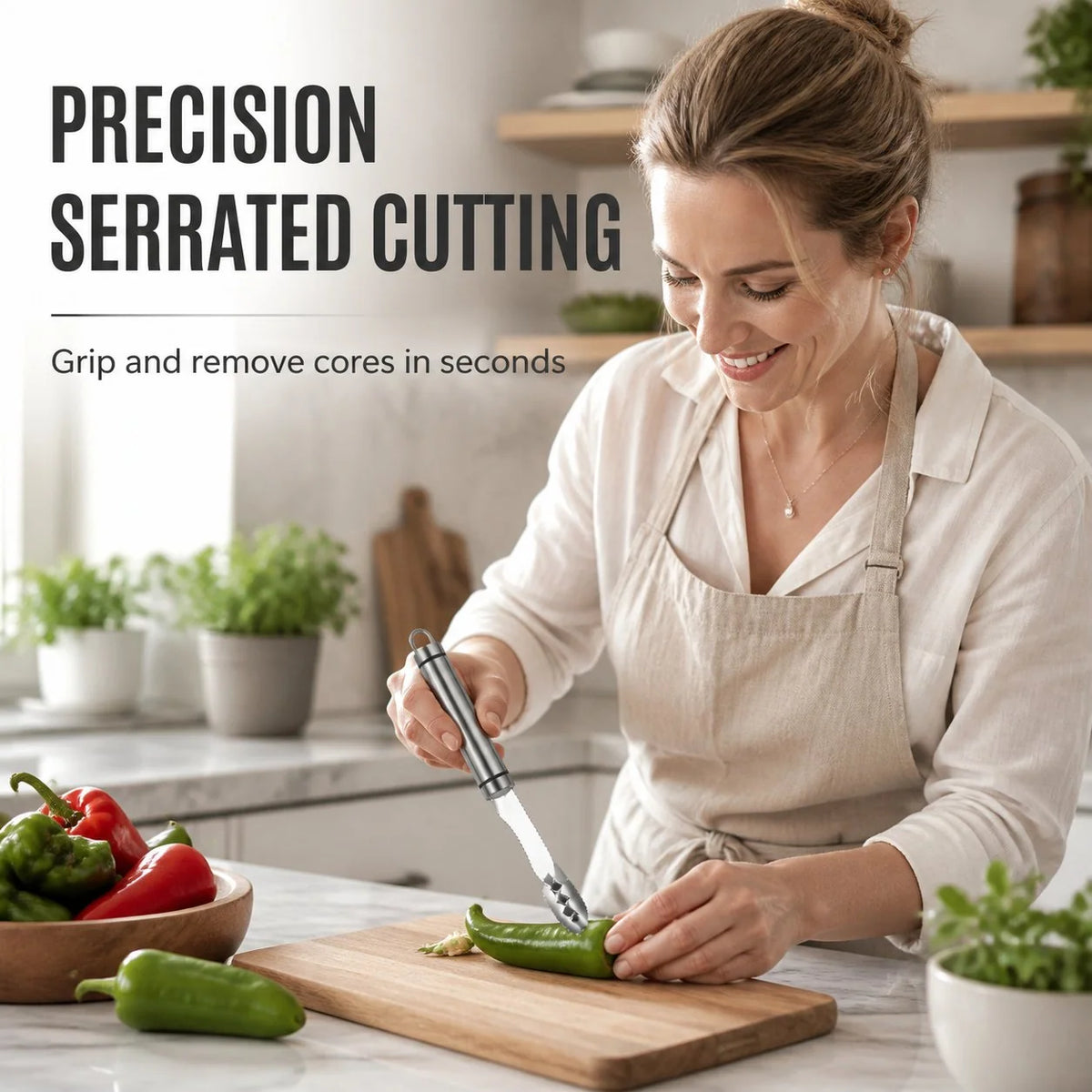Pepper Corer Stainless Steel Serrated Double-Sided Head