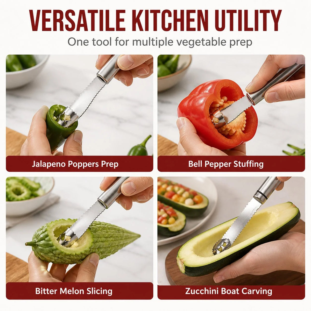 Pepper Corer Stainless Steel Serrated Double-Sided Head