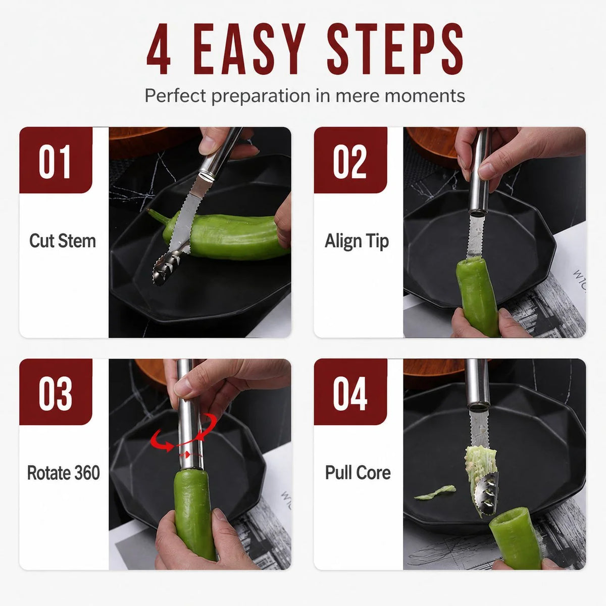 Pepper Corer Stainless Steel Serrated Double-Sided Head