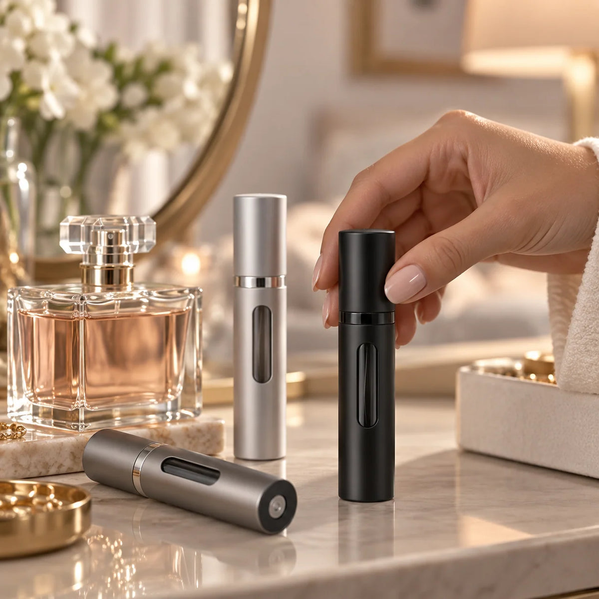 Perfume Atomizer Refillable Travel Size Leak-Resistant Cap