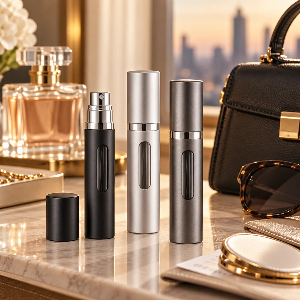 Perfume Atomizer Refillable Travel Size Leak-Resistant Cap
