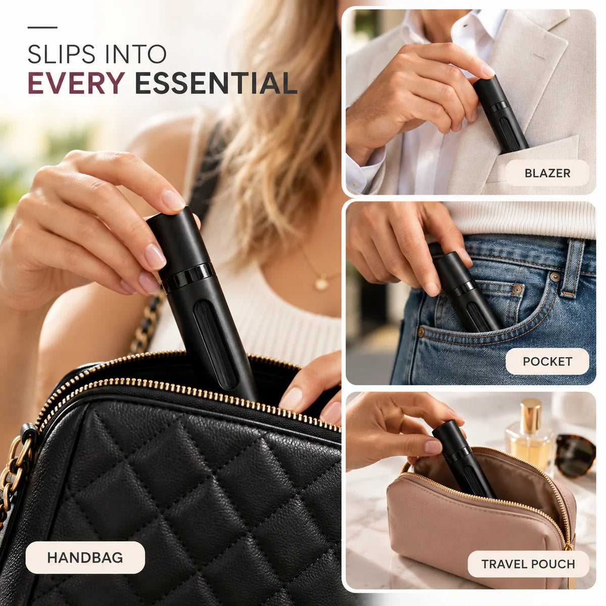 Perfume Atomizer Refillable Travel Size Leak-Resistant Cap