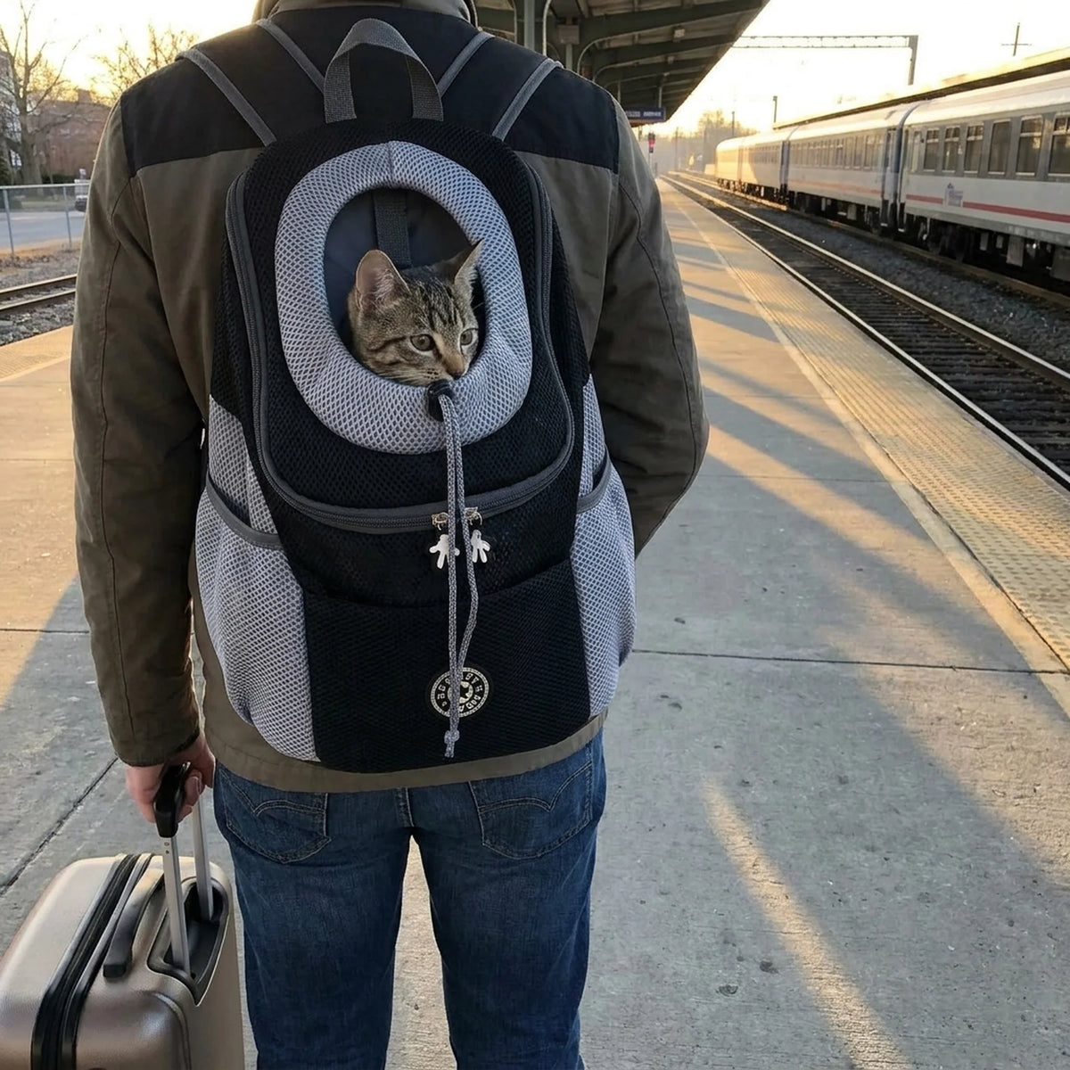Pet Carrier Backpack Breathable Mesh Adjustable Straps Soft Lining