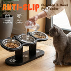 Pet Feeder Height-Adjustable Wooden Stand With 3 Stainless Steel Bowls