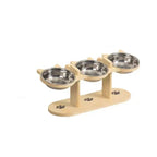 Pet Feeder Height-Adjustable Wooden Stand With 3 Stainless Steel Bowls