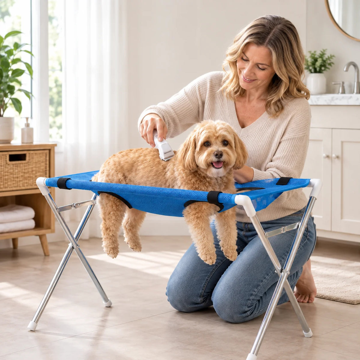 Pet Grooming Table Foldable Stainless Steel Mesh 55 Lb