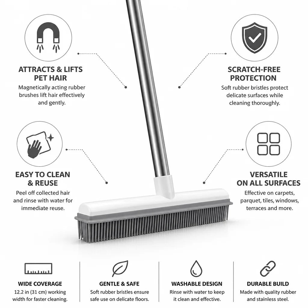 Pet Hair Remover Magnetic Rubber Brush Scratch-Free