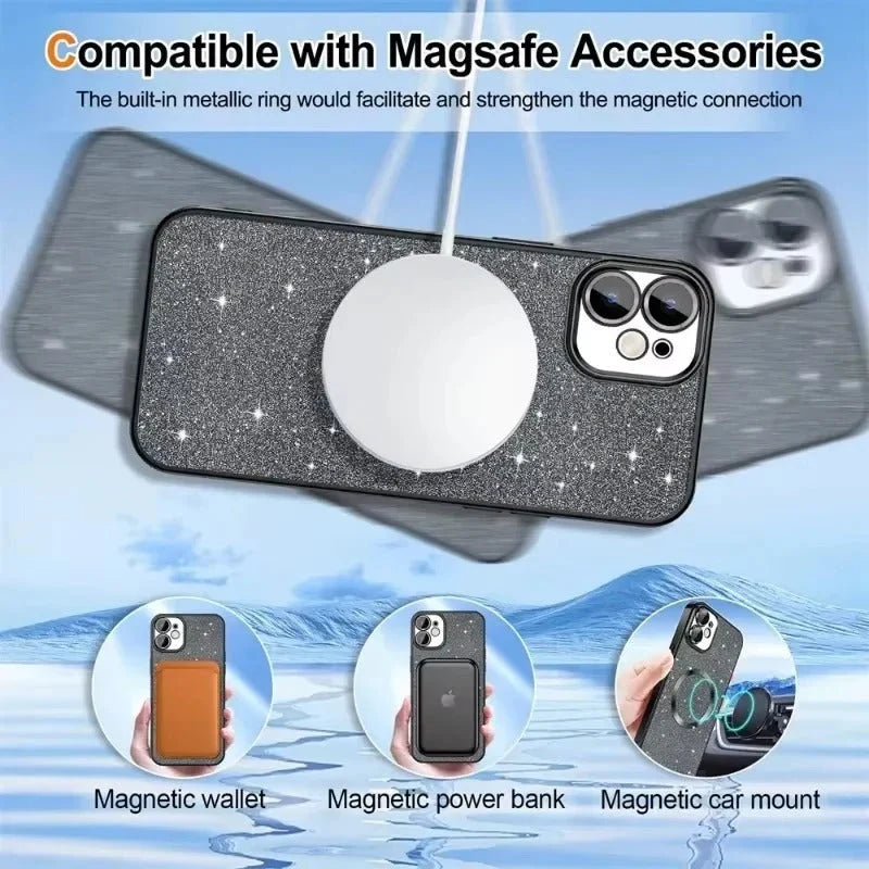 Phone Case Glitter Finish Magnetic Wireless Charging Compatible