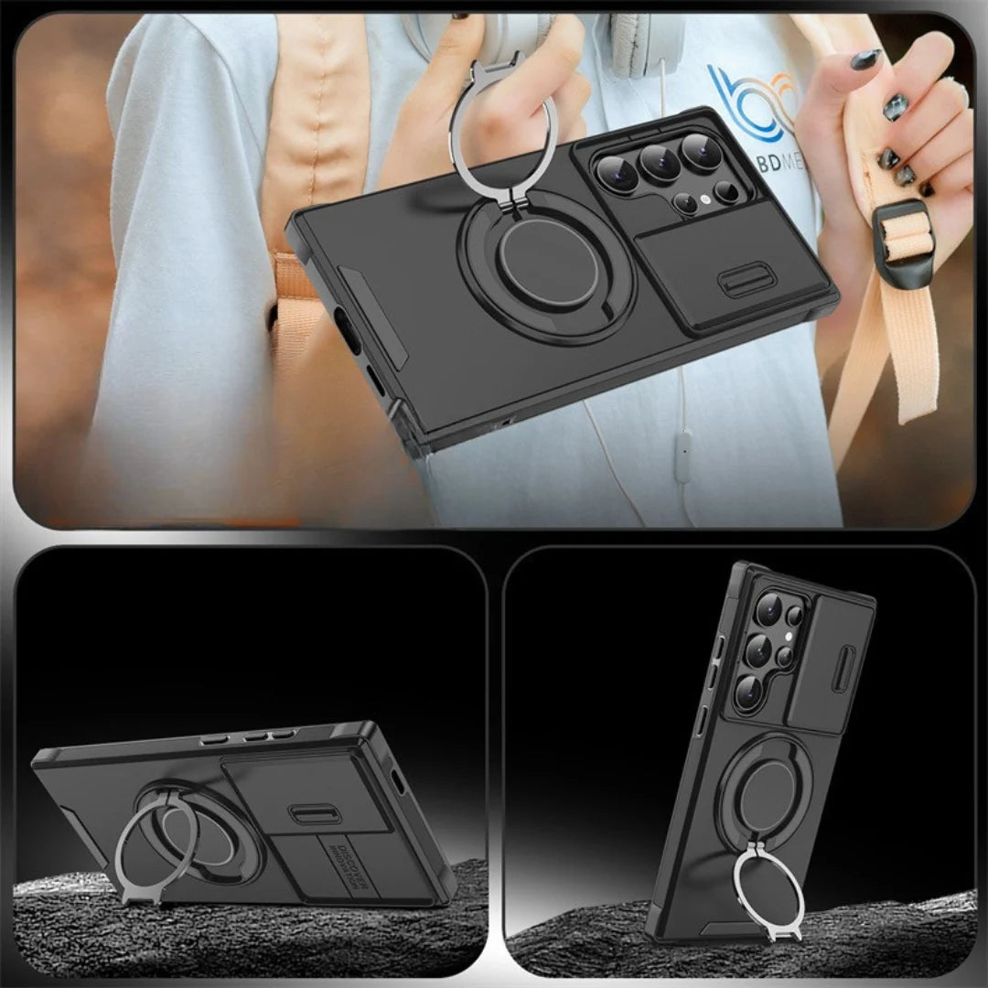Phone Case Shock-Absorbing Sliding Camera Cover Magnetic Wireless Charging