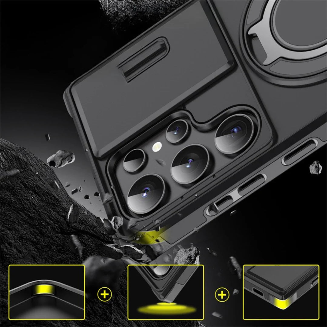 Phone Case Shock-Absorbing Sliding Camera Cover Magnetic Wireless Charging