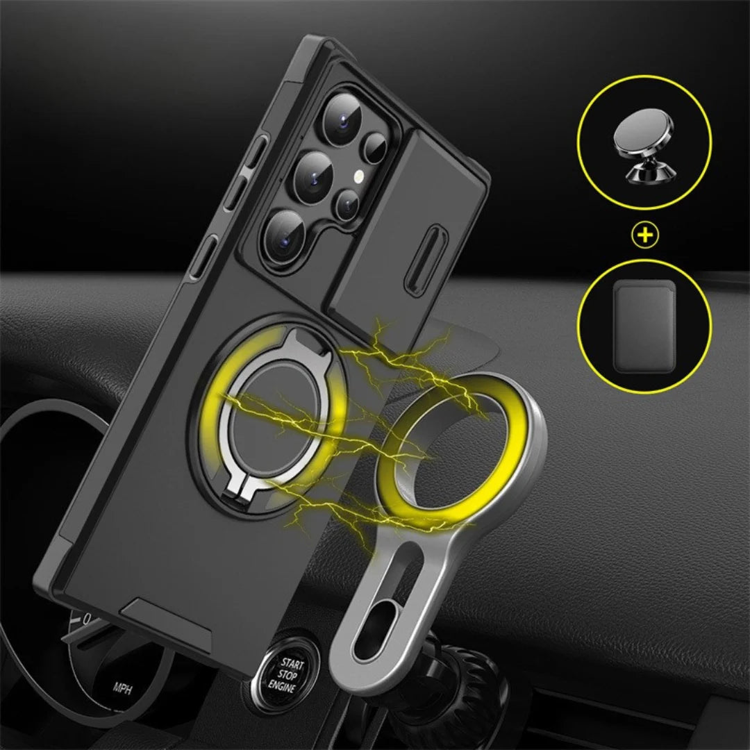 Phone Case Shock-Absorbing Sliding Camera Cover Magnetic Wireless Charging