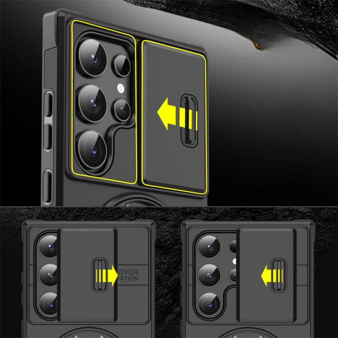 Phone Case Shock-Absorbing Sliding Camera Cover Magnetic Wireless Charging