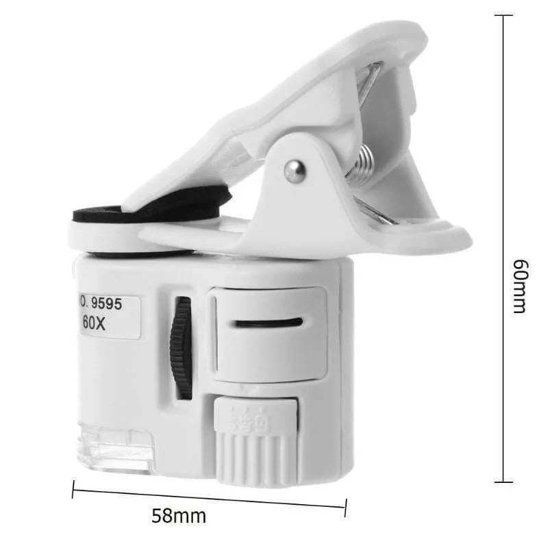 Phone Microscope 60X Magnification Clip-On With Built-In Lights