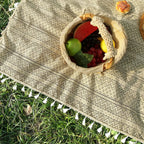 Picnic Blanket Machine-Washable Polyester Boho Pattern With Fringes