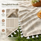 Picnic Blanket Machine-Washable Polyester Boho Pattern With Fringes