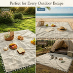 Picnic Blanket Machine-Washable Polyester Boho Pattern With Fringes