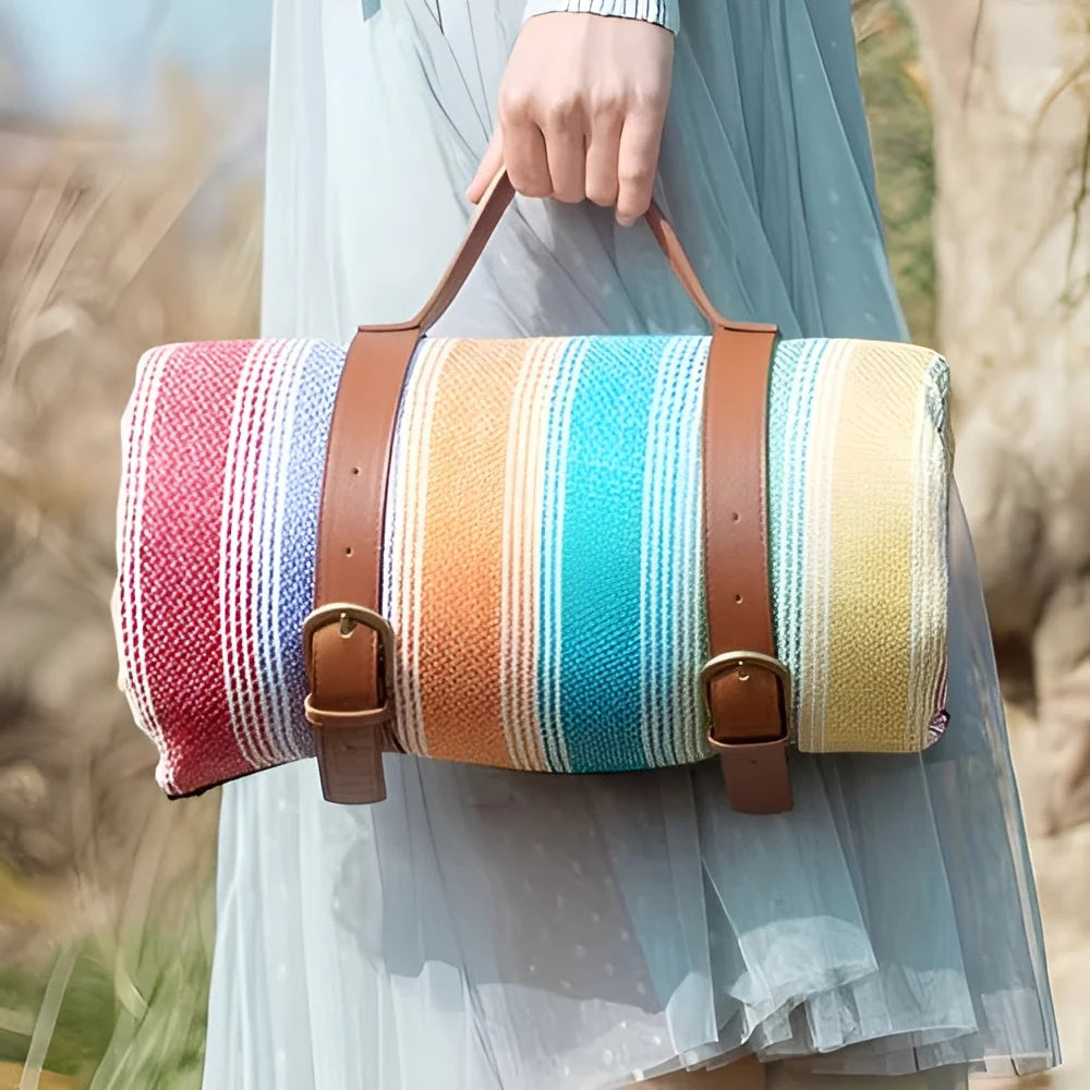 Picnic Blanket Water-Repellent Backing Foldable With Handle