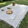 Picnic Blanket Waterproof Fringed Boho 71 x 71 In