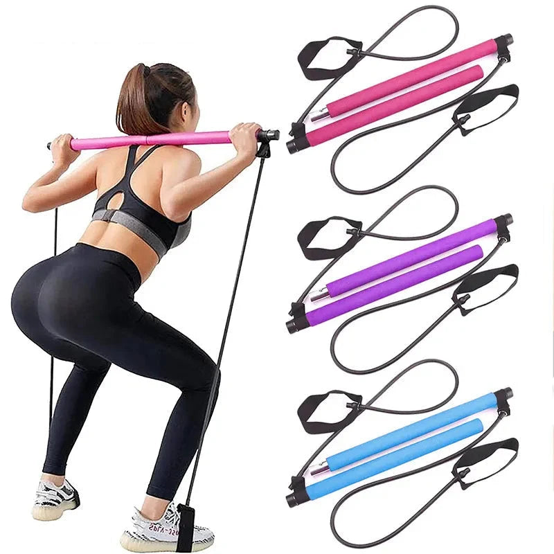 Pilates Bar Set Integrated Resistance Bands & Foot Straps