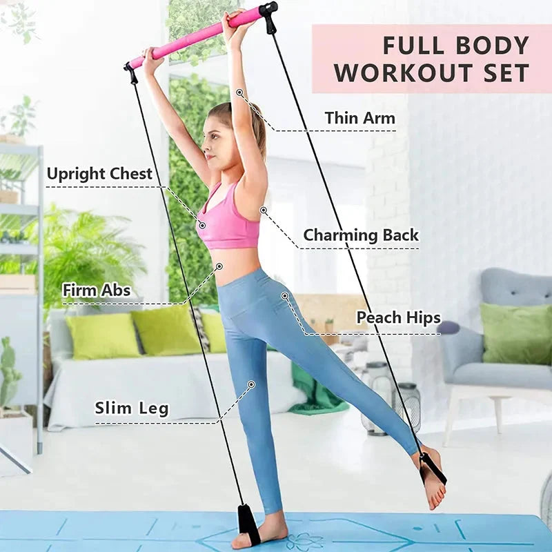 Pilates Bar Set Integrated Resistance Bands & Foot Straps