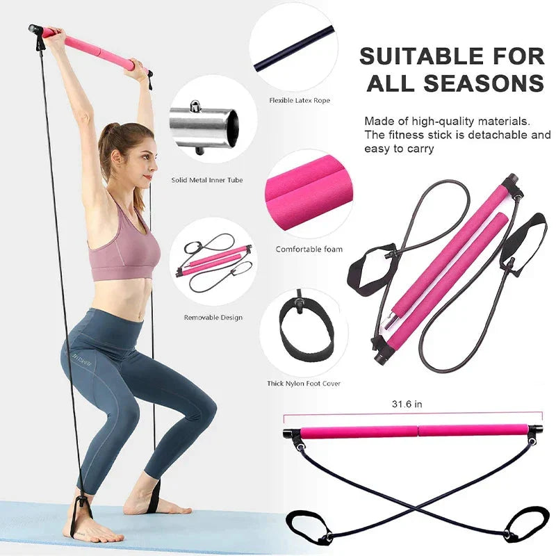 Pilates Bar Set Integrated Resistance Bands & Foot Straps
