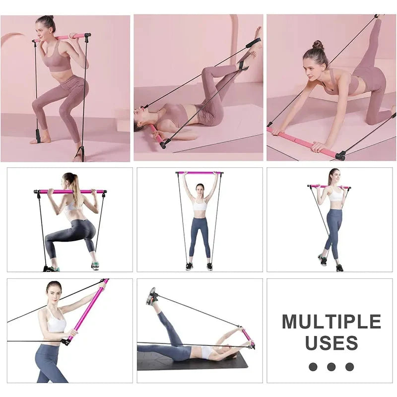 Pilates Bar Set Integrated Resistance Bands & Foot Straps
