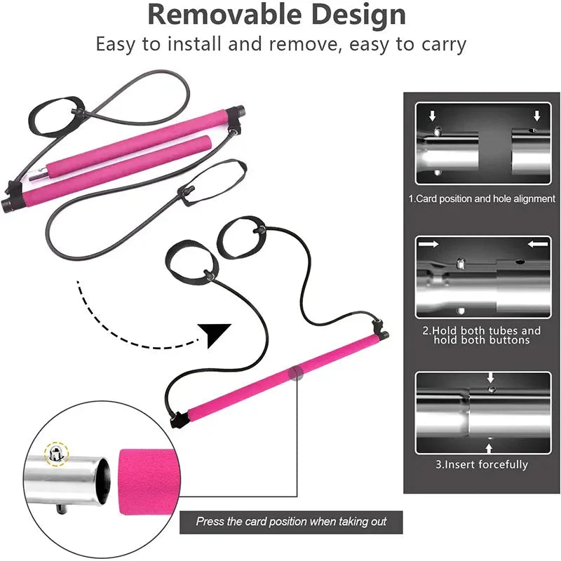 Pilates Bar Set Integrated Resistance Bands & Foot Straps